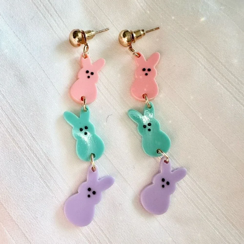 Multi color cute bunny peeps stud earrings